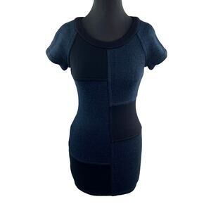 SEA New York Black Blue Sweater Dress Colorblock Fitted Knitted Back Zip Size 2